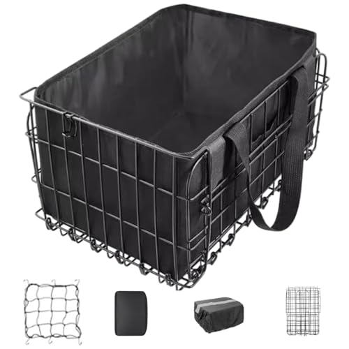 Fahrradkorb hinten, 15 x 11 x 8 Zoll, Faltbarer Fahrradkorb hinten mit Reflektorplatte, Innentasche, wasserdichter Abdeckung, Gepäcknetz und Box zum Transport von Haustieren, Obst und Lebensmitteln von DAGLLGEW