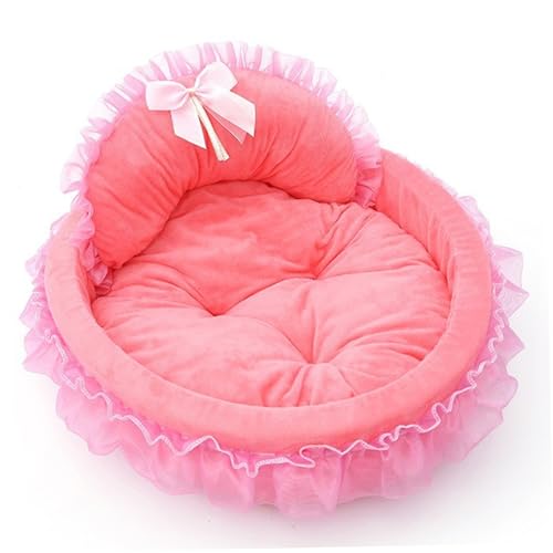 Prinzessinnen-Hundebett, süßes, weiches Hundebett mit Schleife und Spitze für Mädchen mit Kopfstütze, warmer Tierbedarf für zu Hause, 19 Zoll Prinzessinnen-Katzenbett, süßes Katzenbett, kleines Hund von DAGLLGEW