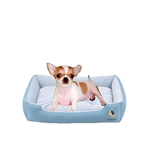 DAIHAN Plüsch Hundebett für Kleine Mittelgroße Hunde Hundesofa Waschbares Weiches Hundekorb Hundekörbchen mit Rutschfestem Kissen Haustierbett,Blau,3XL(90x70x15cm) von DAIHAN