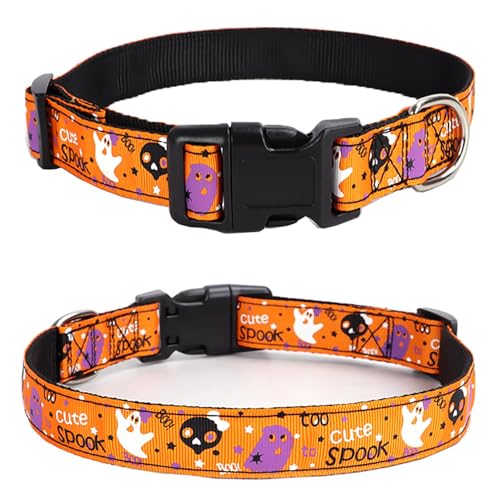 DAIHAQIKO Halloween Hundehalsband – Kürbis Fledermaus Geist Muster – verstellbar für kleine, mittelgroße und große Hunde von DAIHAQIKO