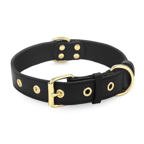 DAIHAQIKO Hundehalsband, klassisches Leder-Hundehalsband für große Hunde, mittelgroße Hunde, kleine Hunde, verstellbar (Schwarz, L: 47,2-65,5 cm) von DAIHAQIKO