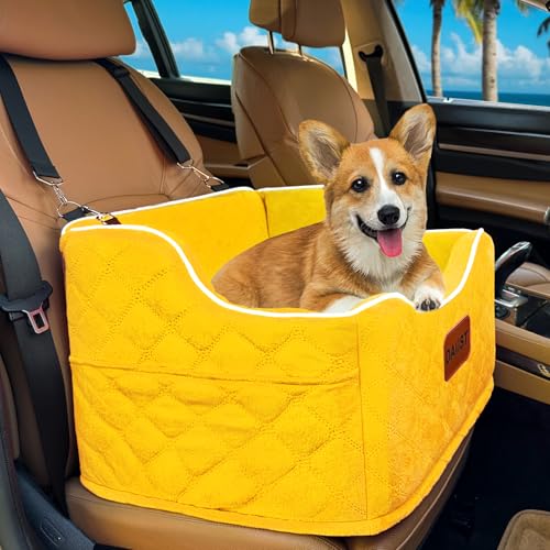 Hunde-Autositz für kleine, mittelgroße Hunde, abnehmbar, waschbar, Sitzerhöhung unter 15,9 kg, erhöhtes Hunde-Autobett mit Aufbewahrungstaschen, Gelb, Einheitsgröße Hunde-Autositz für kleine, mittelgroße Hunde, abnehmbar, waschbar, Sitzerhöhung unter 15,9 kg, erhöhtes Hunde-Autobett mit Aufbewahrungstaschen, Gelb, Einheitsgröße von DAIIST