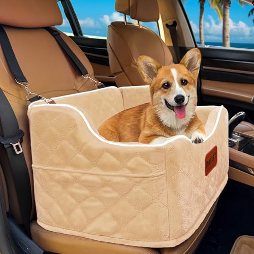 Hunde-Autositz für kleine, mittelgroße Hunde, abnehmbar, waschbar, Sitzerhöhung unter 15,9 kg, erhöhtes Hunde-Autobett mit Aufbewahrungstaschen, Hellkhaki, Einheitsgröße Hunde-Autositz für kleine, mittelgroße Hunde, abnehmbar, waschbar, Sitzerhöhung unter 15,9 kg, erhöhtes Hunde-Autobett mit Aufbewahrungstaschen, Hellkhaki, Einheitsgröße von DAIIST