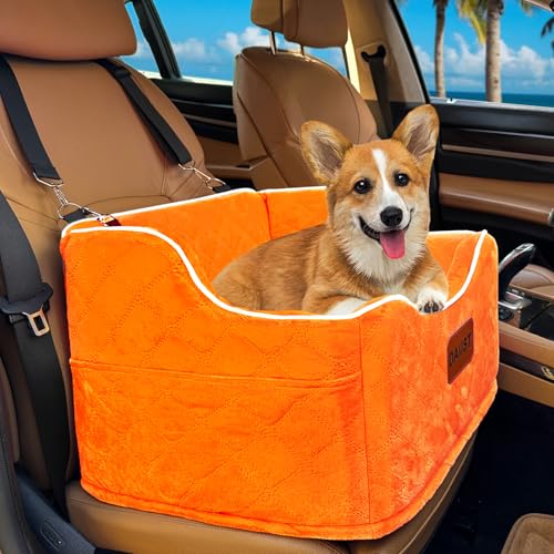 Hunde-Autositz für kleine, mittelgroße Hunde, abnehmbar, waschbar, Sitzerhöhung unter 15,9 kg, erhöhtes Hunde-Autobett mit Aufbewahrungstaschen, Orange, Einheitsgröße Hunde-Autositz für kleine, mittelgroße Hunde, abnehmbar, waschbar, Sitzerhöhung unter 15,9 kg, erhöhtes Hunde-Autobett mit Aufbewahrungstaschen, Orange, Einheitsgröße von DAIIST