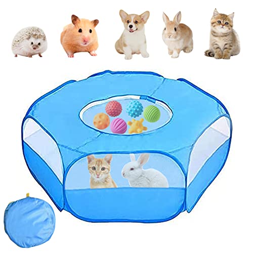 Faltbare Kleintierzelt-Laufstall, für drinnen und draußen, Für Katzen/Kaninchen/Hamster/Meerschweinchen/Chinchillas (blau) von DAILJMON