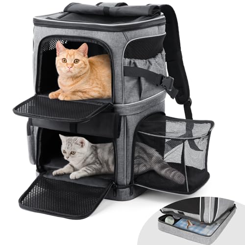 DAISTERN Katzenrucksack Große Katzen bis 12KG, Cat Backpack Transportrucksack Katze mit Doppelschichtiges Netzfenster,SBS-Reißverschluss, Bequemes Sitzkissen, Reflektierende Streifen für 2 Katzen DAISTERN Katzenrucksack Große Katzen bis 12KG, Cat Backpack Transportrucksack Katze mit Doppelschichtiges Netzfenster,SBS-Reißverschluss, Bequemes Sitzkissen, Reflektierende Streifen für 2 Katzen von DAISTERN