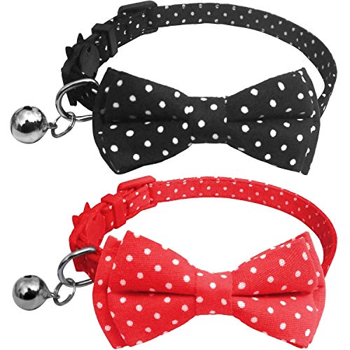 DAIXI Katzenhalsbänder mit Glocken Verstellbarer Bowtie-Style für Welpen und Kleintiere (rot + schwarz) von DAIXI