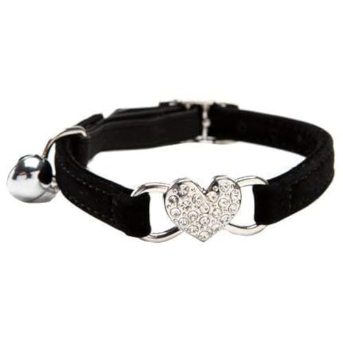 DAIXI Katzenhalsband, Katzenhalsband mit Glocke und Bling Kristallherzcharme Niedliche Tierbedarf… (Black) von DAIXI