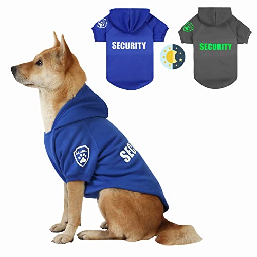 2022 Security Hund Hoodie mit nachtleuchtenden Drucken DAJIDALI Hundekleidung Bekleidung Winter Sweatshirt Warme Pullover Jacke Mantel Hoodie für Kleine Mittel Große Hund Katze (90,2 cm Brust, Blau) von DAJIDALI