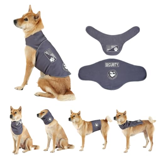 DAJIDALI All-in-One Hunde-Angstjacke - Beruhigendes Shirt für Donner, chirurgischer Genesungsanzug, leiser Ohrenschützer, Schal, Bauchband und Rucksack Dunkelgrau, XL von DAJIDALI