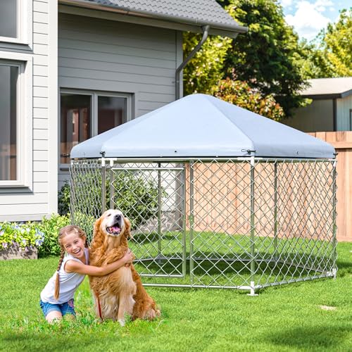 DAKITO Große Hundehütte mit Dach, Outdoor-Hundehütte mit Metallgitter, robuste Hundehütte mit Schloss für den Außenbereich, 2,5 x 2,5 x 1,2 m DAKITO Große Hundehütte mit Dach, Outdoor-Hundehütte mit Metallgitter, robuste Hundehütte mit Schloss für den Außenbereich, 2,5 x 2,5 x 1,2 m von DAKITO
