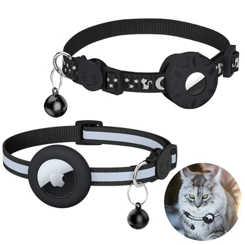 2 Stück Airtag Katzenhalsband Set, Reflektierende Halsband Katze Kompatibel mit Airtag, Katzen Halsband für Kätzchen Welpen(Schwarz) von DALAETUS