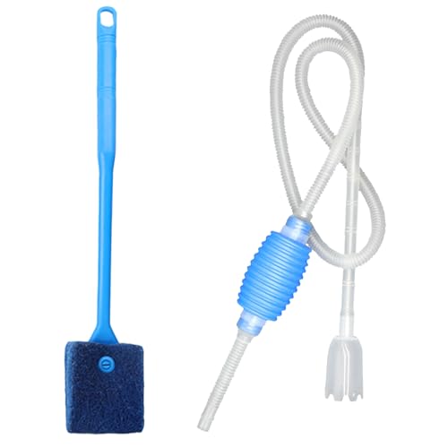 Aquarium Reinigungsset, Enthält 1 Fischtank Siphon mit Filter und 1 Blaue Aquarium Reinigungsbürste, Kiesreiniger mit Bürste und Hand-Siphonpumpe für Effiziente Aquarium Wartung von DALAETUS