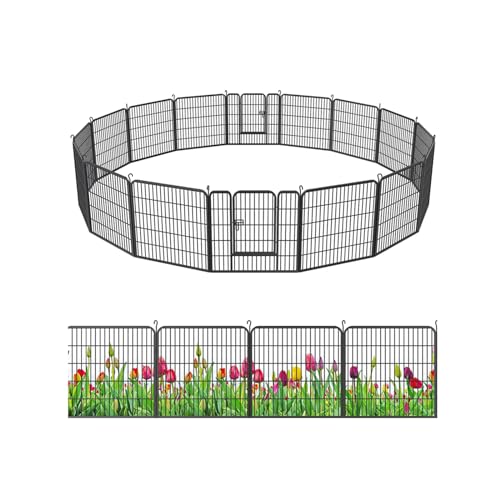 Dekorativer Gartenzaun aus Metall, 81,3 cm hoch, Mehrzweck-Barriere für drinnen und draußen, Tierbarriere, Haustier, Hundezaun mit Tür für Hof, Terrasse, 16 Stück von DALIZA