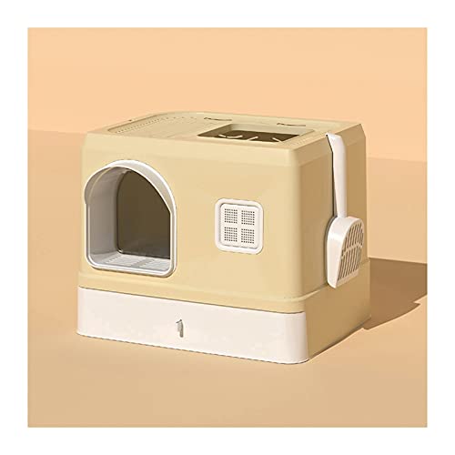 DALIZHAI777 Katzen WC Deluxe-bedecktes Wurf-Kasten mit abnehmbarem Fach und Scoop-Katzen-Wurf-Pan-beiliegender Toilettenstraining-Box-Haus einfach zu reinigen Katzentoilette (Color : Yellow) von liushop