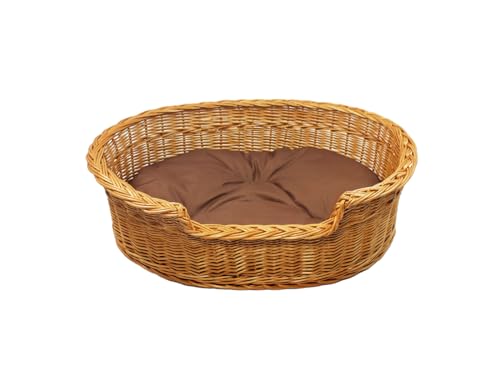 Damian-Wiklina Hundebett – Katzenbett – Hundeliege – Katzenliege – Katzenkorb – Hundekorb aus Weide – Hundekörbchen – BTH 51x34x12/16 cm – mit Brown-Kissen von Damian-Wiklina