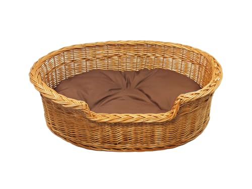 Damian-Wiklina Hundebett – Katzenbett – Hundeliege – Katzenliege – Katzenkorb – Hundekorb aus Weide – Hundekörbchen – BTH 68x49x14/20 cm – mit Brown-Kissen von Damian-Wiklina