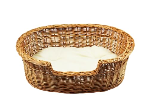 Damian-Wiklina Hundebett – Katzenbett – Hundeliege – Katzenliege – Katzenkorb – Hundekorb aus Weide – Hundekörbchen – BTH 75x54x14/21 cm – mit Ecri-Kissen von Damian-Wiklina