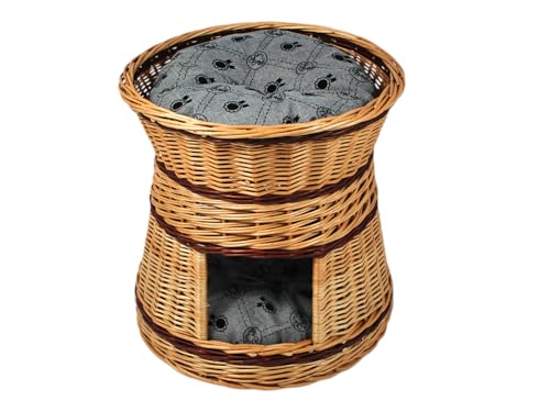 Katzenkorb zum Schlafen – Durchmesser: 47 cm rund – Katzenhöhle aus Weide – Zweistöckiger Hunde – oder Katzenbett – Entrindete Weide – Mit Kissen Hellgrau Katzenkorb zum Schlafen – Durchmesser: 47 cm rund – Katzenhöhle aus Weide – Zweistöckiger Hunde – oder Katzenbett – Entrindete Weide – Mit Kissen Hellgrau von Damian-Wiklina