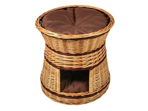Katzenkorb zum Schlafen – Durchmesser: 47 cm rund – Katzenhöhle aus Weide – Zweistöckiger Hunde – oder Katzenbett – Entrindete Weide – Weidenhaus mit braunen Kissen Katzenkorb zum Schlafen – Durchmesser: 47 cm rund – Katzenhöhle aus Weide – Zweistöckiger Hunde – oder Katzenbett – Entrindete Weide – Weidenhaus mit braunen Kissen von Damian-Wiklina