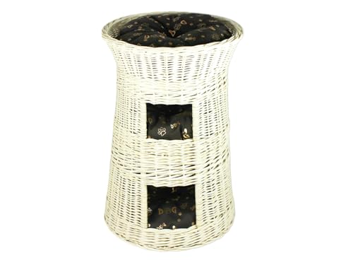 Katzenkorb zum Schlafen – Rund Katzenhütte Indoor – Katzenhöhle aus Weide – Dreistöckiges Hunde – oder Katzenbett – Wicker Farbe weiß – Braune und goldene Kissen Katzenkorb zum Schlafen – Rund Katzenhütte Indoor – Katzenhöhle aus Weide – Dreistöckiges Hunde – oder Katzenbett – Wicker Farbe weiß – Braune und goldene Kissen von Damian-Wiklina