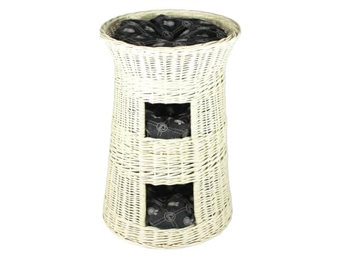 Katzenkorb zum Schlafen – Rund Katzenhütte Indoor – Katzenhöhle aus Weide – Dreistöckiges Hunde – oder Katzenbett – Wicker Farbe weiß – Dunkelgraue Kissen Katzenkorb zum Schlafen – Rund Katzenhütte Indoor – Katzenhöhle aus Weide – Dreistöckiges Hunde – oder Katzenbett – Wicker Farbe weiß – Dunkelgraue Kissen von Damian-Wiklina