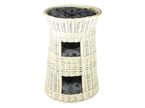 Katzenkorb zum Schlafen – Rund Katzenhütte Indoor – Katzenhöhle aus Weide – Dreistöckiges Hunde – oder Katzenbett – Wicker Farbe weiß – Hellgraue Kissen Katzenkorb zum Schlafen – Rund Katzenhütte Indoor – Katzenhöhle aus Weide – Dreistöckiges Hunde – oder Katzenbett – Wicker Farbe weiß – Hellgraue Kissen von Damian-Wiklina