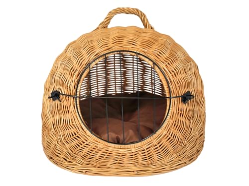 Weidenkorb Korbhöhle mit Gitter und Tragegriff – Abmessungen 50x40x45 cm – Transporthöhle – Natürliche Farbe – Hersteller – Transporter mit braunem Kissen von Damian-Wiklina
