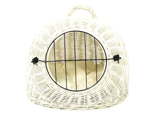 Weidenkorb Korbhöhle mit Gitter und Tragegriff – Abmessungen 50x40x45 cm – Transporthöhle – Weiße Farbe – Hersteller – Transporter mit Kissen Ecru von Damian-Wiklina