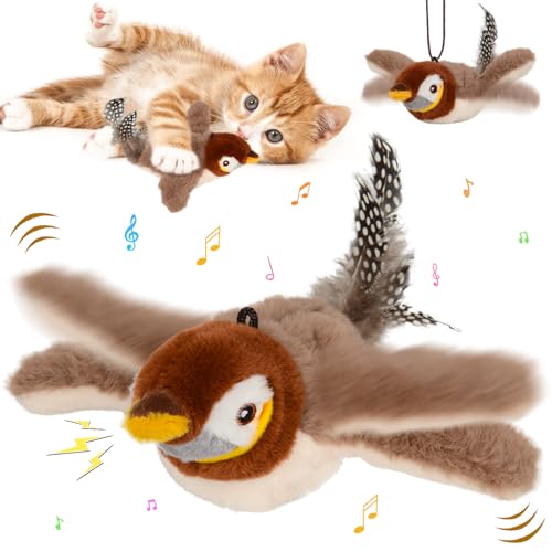 DAMIGHT Katzenspielzeug Vogel Elektrisch, Interaktives Katzenspielzeug mit Katzenminze, Aufladbar Fliegender Vogel Katzen Spielzeug, Intelligenz Fliegender VogelSpielzeug für Katzen von DAMIGHT