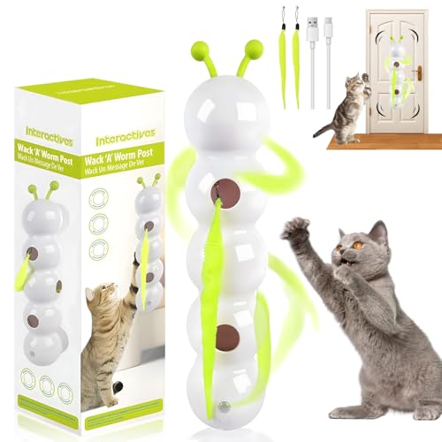 DAMIGHT Wuselwurm Katzenspielzeug, Wuselwurm Interaktives Katzenspielzeug Selbstbeschäftigung, Elektrisch Wurmreiz für Katzen, Wand & Fenster Montiert Katzenspielzeug für Kleine Mittelgroße von DAMIGHT