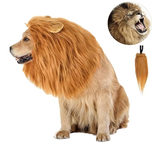 Lion Mane for Dog, Black Lion Mane for Dog, Lion Mane Costume for Dog, Realistic Lion Mane Wig, Pet Clothes Adjustable Lion Mane Costume Dog Wig with Ears for Medium Large Dog Dress up (S,Red Brown) von DANC