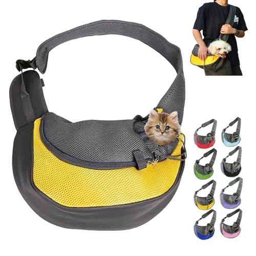 Pet Carrier - for Cats and Small Dogs, Portable Adjustable Breathable and Comfortable Soft-Sided Crossbody Pet Out travel Bag, Pet Carrier Shoulder Bag Backpack (L,Yellow) von DANC