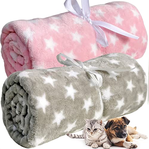 LeerKing Hundedecke flauschig Katzendecke waschbar Fleecedecke Kuscheldecke für Sofa Hundebett und Auto 2er Pack Hellgrau Hellpink 75 * 100cm von LeerKing