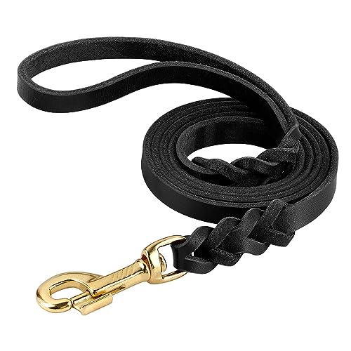 Echtes Leder Hundehalsband Leine Set Geflochten Langlebig Leder Hundehalsband Für Mittlere Große Hunde Haustier Zubehör L BlackLeash von DANETI