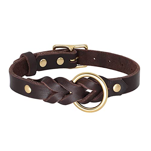 Echtes Leder Hundehalsband Leine Set Geflochten Langlebig Leder Hundehalsband Für Mittlere Große Hunde Haustier Zubehör L BrownCollar von DANETI