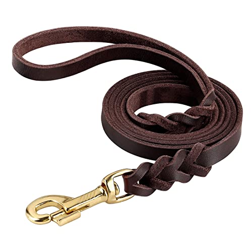 Echtes Leder Hundehalsband Leine Set Geflochten Langlebig Leder Hundehalsband Für Mittlere Große Hunde Haustier Zubehör L BrownLeash von DANETI