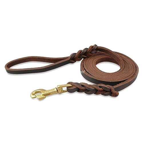 Echtes Leder Hundeleine Hunde Lange Leinen Geflochten Haustier Walking Training Leinen Braun Schwarz Farben Für Mittlere Große Haustier 120cm Braun von DANETI