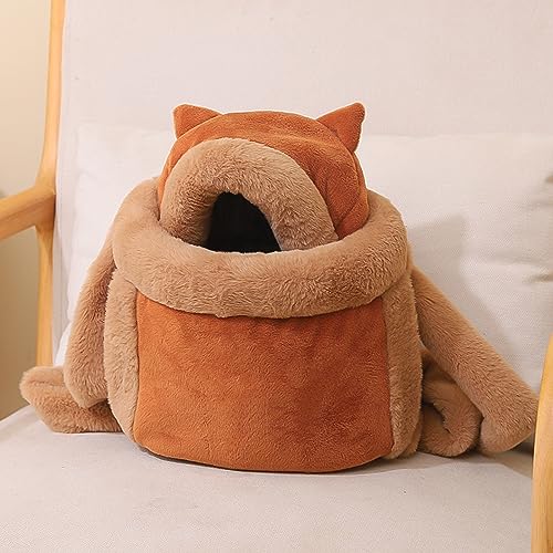 Katzentrage Winter Warm Niedlich Haustier Plüsch Tragetasche Kleine Katze Hunde Rucksack für Outdoor Reisen Haustier Hängende Brusttaschen L Kaffeefarbe von DANETI