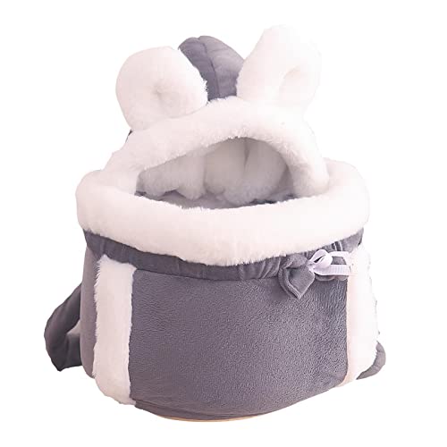 Katzentrage Winter Warm Niedlich Haustier Plüsch Tragetasche Kleine Katze Hunde Rucksack für Outdoor Reisen Haustier Hängende Brusttaschen XL grau von DANETI