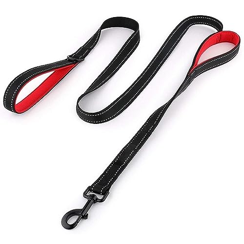 Reflektierende, gepolsterte Hundeleine, zwei Griffe, langlebig, mittelgroß, Nylon, Größe L, 1,8 m, Rot/Schwarz Reflektierende, gepolsterte Hundeleine, zwei Griffe, langlebig, mittelgroß, Nylon, Größe L, 1,8 m, Rot/Schwarz von DANETI