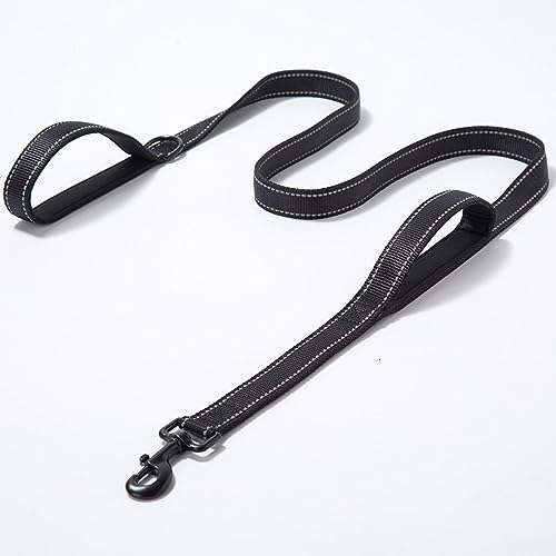 Reflektierende, gepolsterte Hundeleine, zwei Griffe, langlebig, mittelgroß, Nylon, Größe M, 1,5 m, Schwarz Reflektierende, gepolsterte Hundeleine, zwei Griffe, langlebig, mittelgroß, Nylon, Größe M, 1,5 m, Schwarz von DANETI