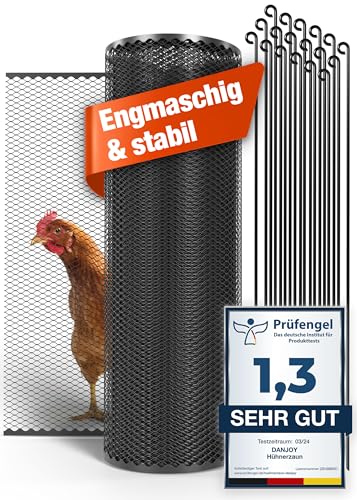 DANJOY Hühnerzaun I 120cm hoch I 25m lang I Der Zaun für Hunde oder Kleintiere ist besonders engmaschig, stabil - kein Durchhängen I 20x Befestigungen I Hundezaun Garten - Schwarz von DANJOY