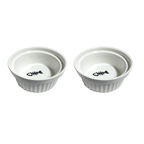 Acryl erhöhte Hund Katze Schüssel Haustier Futter Doppelschüssel Erhöhter Ständer 2 Keramik Schüsseln, Durchmesser 12 cm, Perfekt für Katzen Welpen Kleine Hunde(Ceramic Bowl-2PCS) von DANXQ