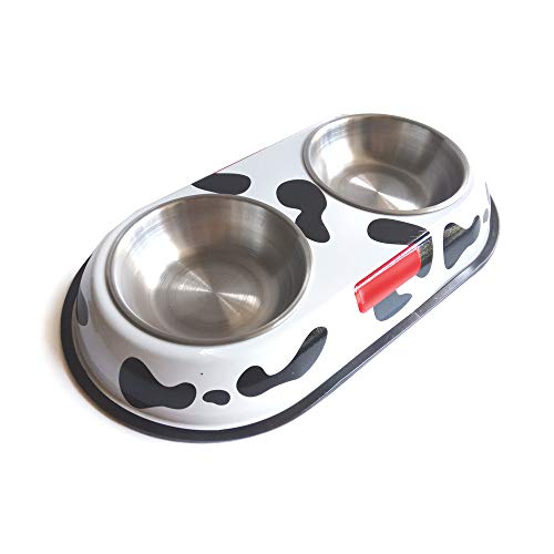 Doppelnapf für Hunde und Katzen, gepunktet, rund, Edelstahl, mit rutschfestem Metallboden (XL-Rundmuster) von DANXQ