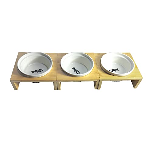 Futternapf für Haustiere, rechteckig, Bambushalterung, Keramik, Futternapf für Katzen, kleine Hunde, Kaninchen, kombinierbar, Schüssel 12 x 5,1 cm, Gesamtgröße 45,2 x 14,5 x 7,1 cm (3 Stück) von DANXQ