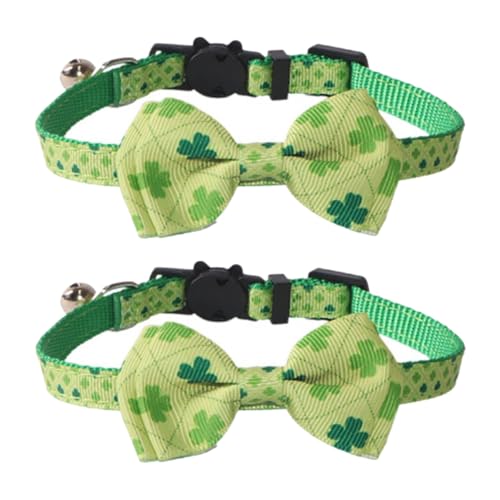 DAOFEUK St. Patrick's Katzenhalsbänder, verstellbare St. Patrick's Pet Fliege, Hundehalsband mit Glöckchen, irisches Glücksklee, Haustier-Krawatte für die meisten Katzen und Welpen, 2 Stück von DAOFEUK