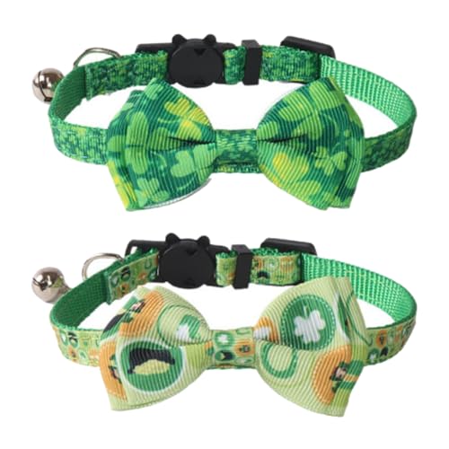 DAOFEUK St. Patrick's Katzenhalsbänder, verstellbare St. Patrick's Pet Fliege, Hundehalsband mit Glöckchen, irisches Glückskleeblatt, Haustier-Krawatte, Katzenhalsband mit Schleife für die meisten von DAOFEUK