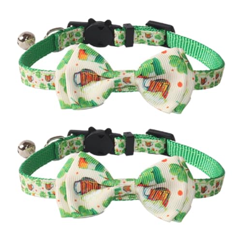 DAOFEUK St. Patrick's Katzenhalsbänder, verstellbare St. Patrick's Pet Fliege Hundehalsband mit Glöckchen, irisches Glücksklee, Haustier-Krawatte für die meisten Katzen und Welpen, 2 Stück (1) von DAOFEUK