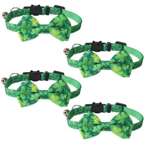 DAOFEUK St. Patrick's Katzenhalsbänder, verstellbare St. Patrick's Pet Fliege Hundehalsband mit Glöckchen, irisches Glücksklee (3) von DAOFEUK